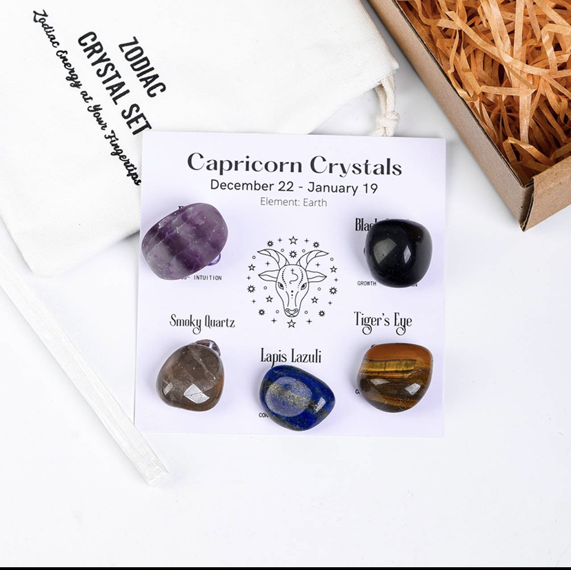 CAPRICORN-12 zodiac signs tumbled energy crystals packs ,healing gemstones