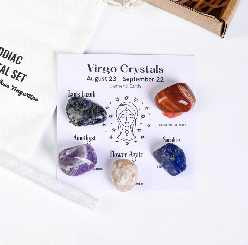 VIRGO—12 zodiac signs tumbled energy crystals packs ,healing gemstones